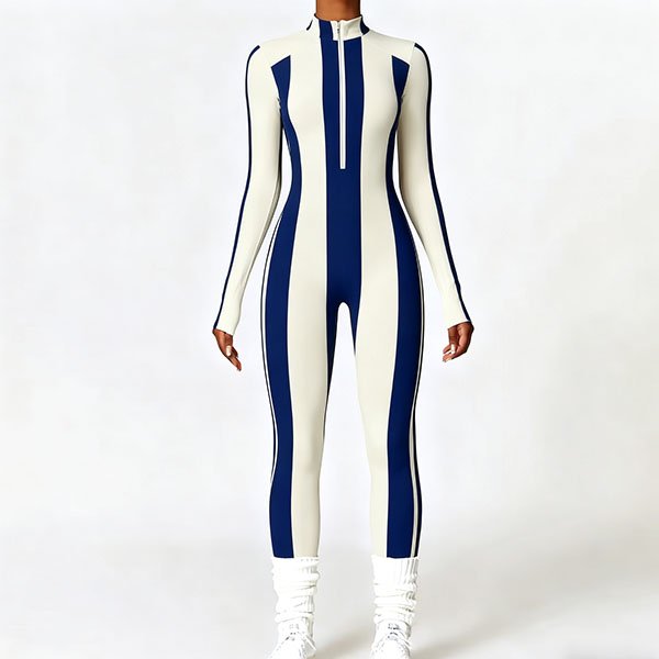 Women's Blue and White Striped Yoga Suit