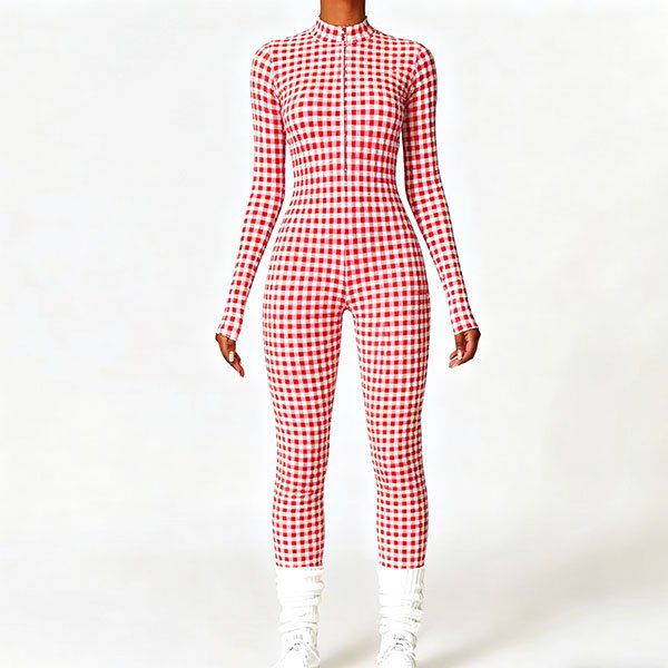 Women's Red Plaid Yoga Suit