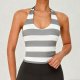 Women's halter neck gray and white striped tank top