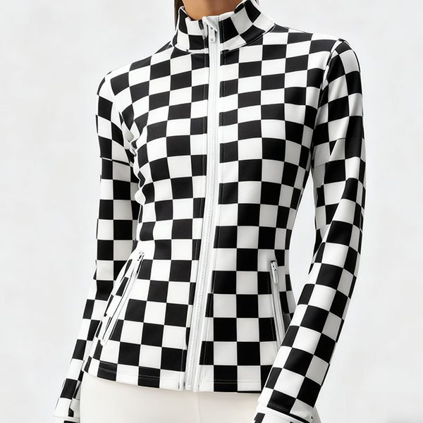 Women's checkered pattern fitted top