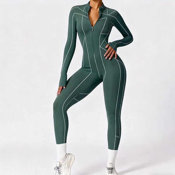 Women's Green Striped Yoga Suit