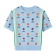 Light Blue Floral-Patterned Openwork Short-Sleeve Knit Top